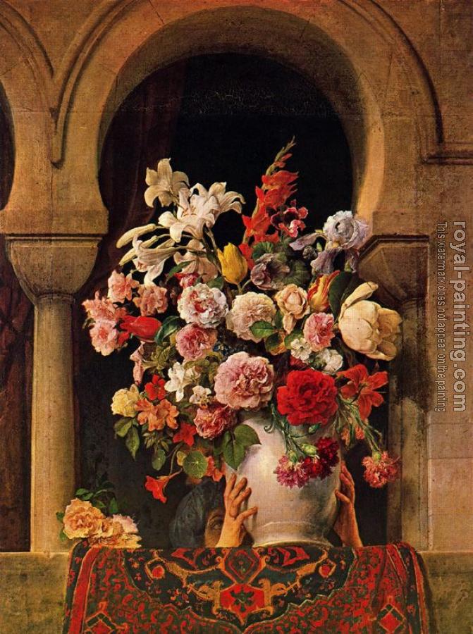 Francesco Hayez : Vase of Flowers on the Window of a Harem